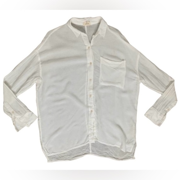 Aritzia Wilfred Free Button Down Front Dress Shirt Tunic Linen Blend Oak - Picture 2 of 7